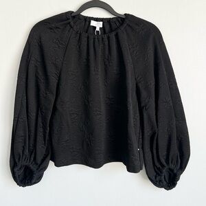 NWOT! Pearl By Lela Rose Size XS • Textured Balloon Long Sleeve Black Top Blouse